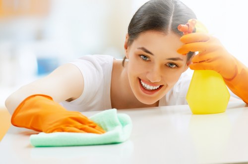 Professional cleaners handling specialized commercial floor care