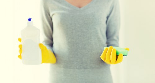 Janitorial supplies and cleaning tools used in commercial cleaning